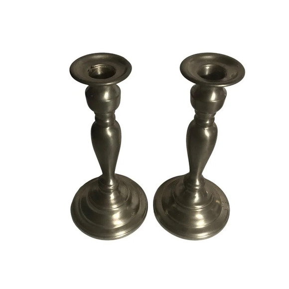 Vintage OLD SAYBROOK 8” Pair Candle Sticks Holders Set of 2 Pewter Collectibles - Picture 3 of 12